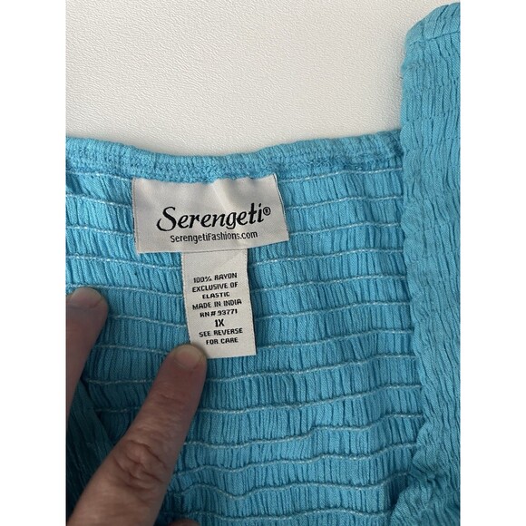 Serengeti Women’s Dress Smocked Scoop Neck 1XL Sleeveless Pullover Aqua Blue - Picture 4 of 8